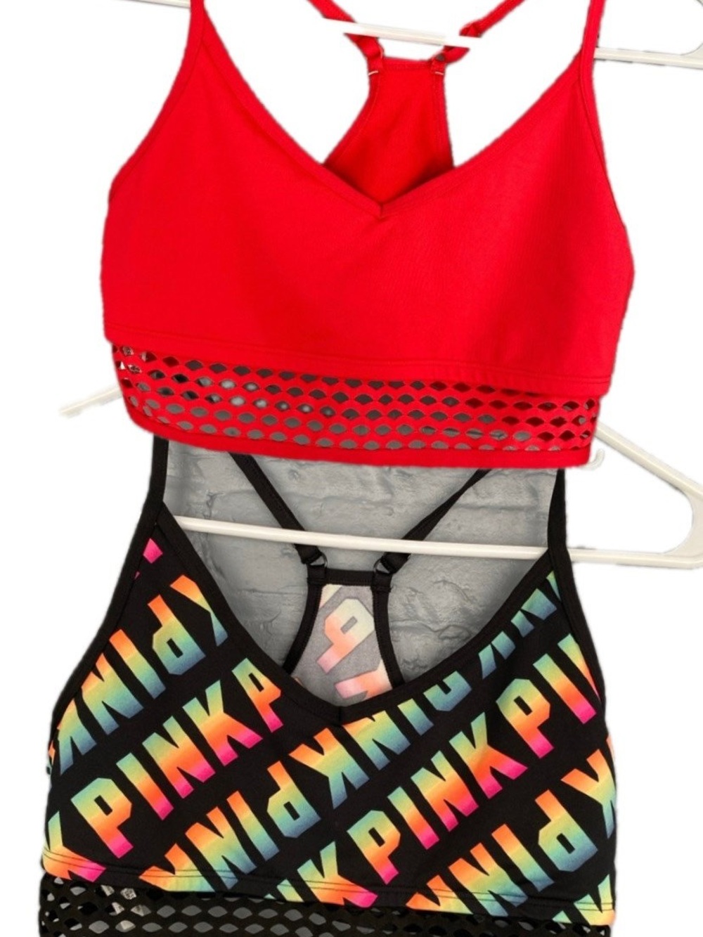 Set of PINK Victoria's Secret Red & Black Rainbow sport bra